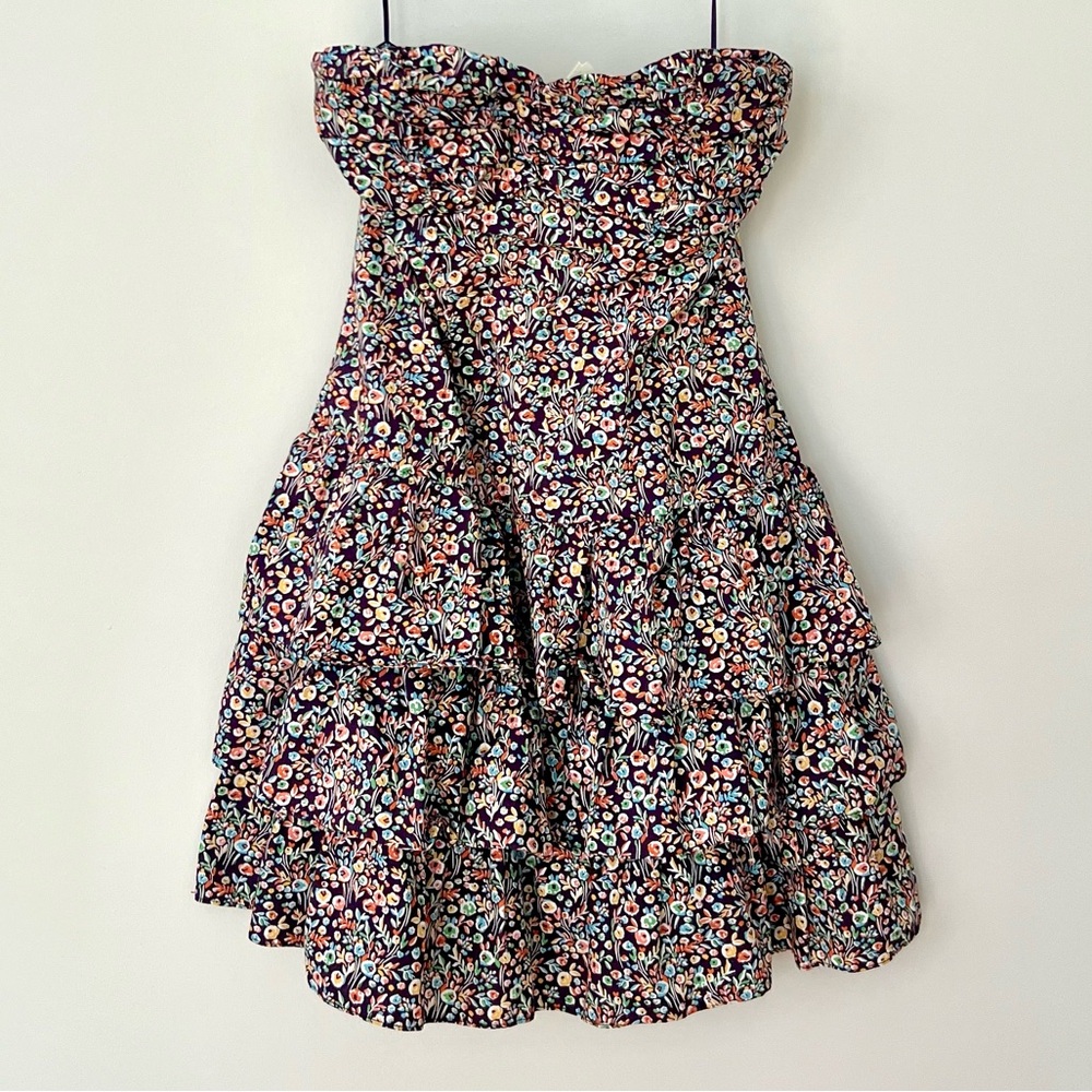 Y2K Express Floral Ruffle Drop Waist Tube Dress
